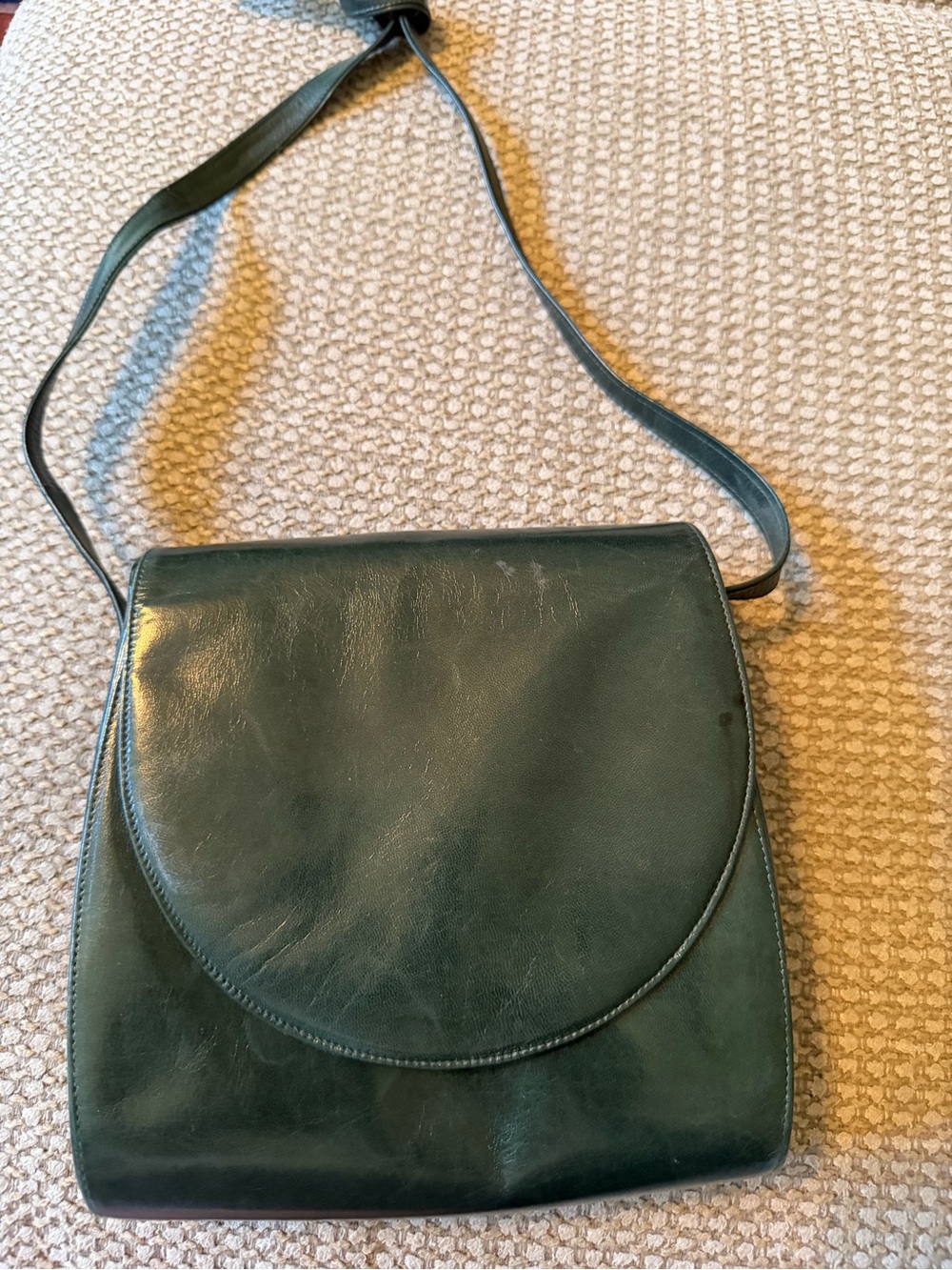 Authentic Bruno Magli Dark Green Leather Crossbody Bag